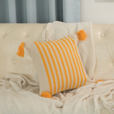 Handwoven Yellow Striped Cotton Euro Pillow Cover