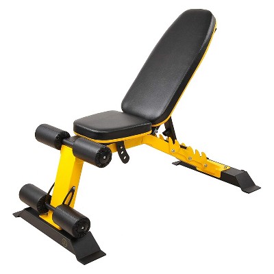 HulkFit HFAD-BMON Adjustable and Foldable 1,000 Pound Capacity Utility Weight Bench for Upright, Incline, Decline, and Flat Exercise, Yellow