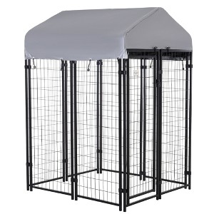 SKYONE 4'x4' Outdoor Dog Kennel with 16 sq.ft Activity Area, Heavy Duty Steel Playpen Enclosure, - 1 of 4