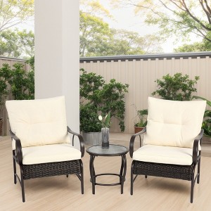 VASIP Patio Bistro Sets 3 Piece, Rattan Front Porch Chairs with Cushions & Coffee Table, Conversation Set for Garden, Balcony, Poolside - 1 of 4