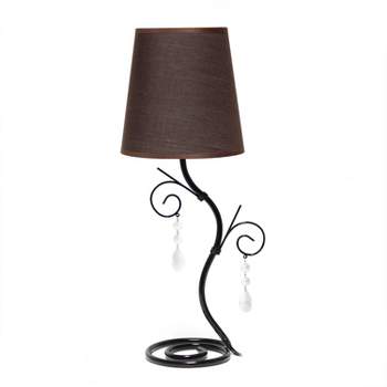 19" Contemporary Metal Winding Ivy Table Desk Lamp with Brown Fabric Shade - Creekwood Home