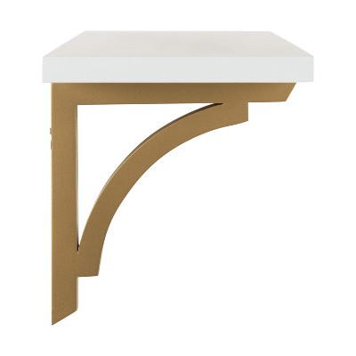 Classic White and Gold Wood Floating Wall Shelf, 24 inches