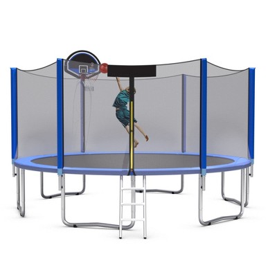 Costway 12 Ft Trampoline W Safety Enclosure Net Ladder Basketball