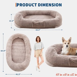 Human Dog Bed for Adult Large Gaint Shared Bed for People Pets, Washable Faux Fur Removable Nap Bed Bean Bag w/Handle Side Pocket - 1 of 4
