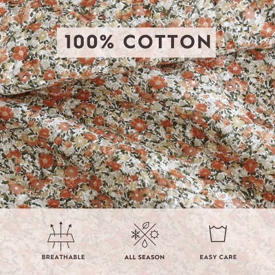 Loveston Twin Red Cotton Reversible Floral Quilt Set