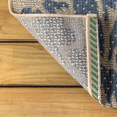 Zinnia Navy & Green Modern Floral Flatweave 3x5 Indoor/Outdoor Rug