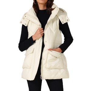INSPIRE CHIC Women's Winter Hooded Zip Up Mid Long Sleeveless Quilted Padded Vest Coat - 1 of 4