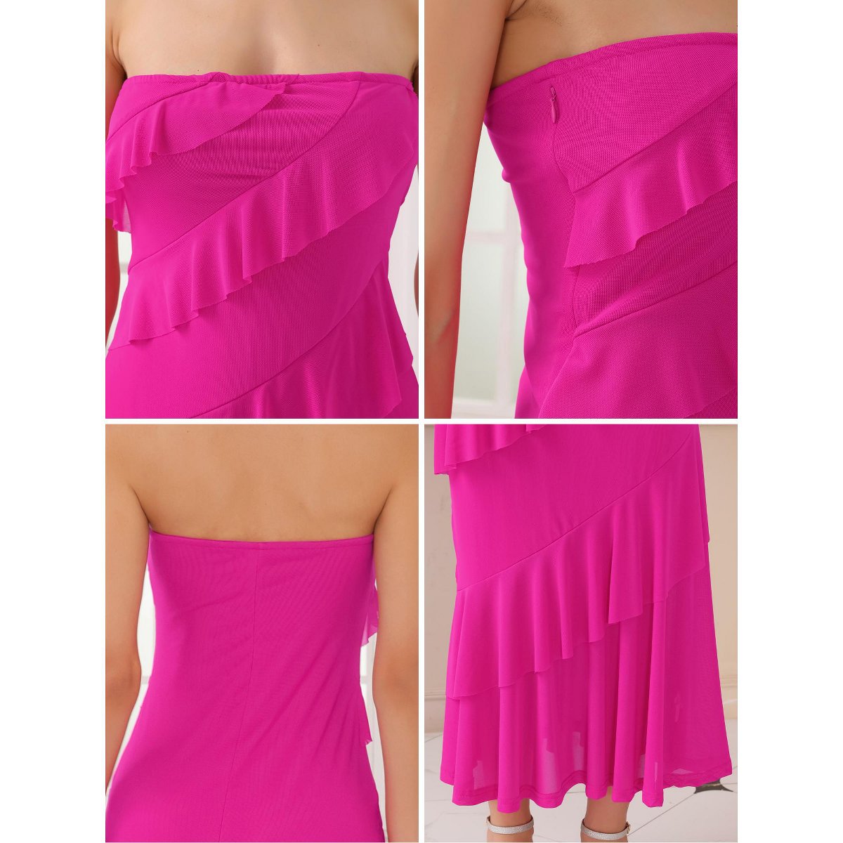 Женские платья INSPIRE CHIC Women's Ruffled Tiered Strapless Maxi Dress Hot Pink Medium — фото 5