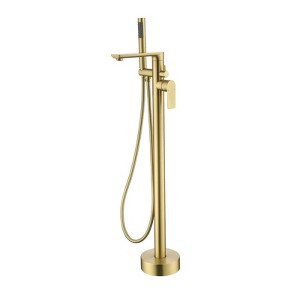 Cobbe Single Handle Freestanding Floor Standing Tub Faucet with Swivel Spout, Handheld Showerhead and 59-Inch Hose Shower Faucet Brushed Gold - 1 of 4