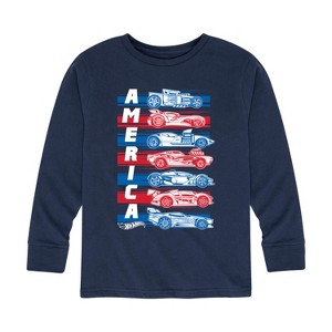 Boys' - Hot Wheels - America Red White and Blue Cars Long Sleeve Graphic T-Shirt - 1 of 4