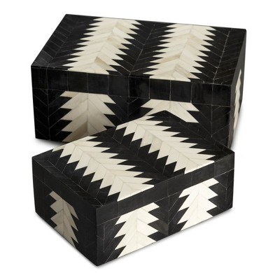 Venota Black and Ivory Decorative Boxes, Set of 2