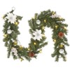 Christmas Garland for Mantle, 6Ft Battery Operated Prelit Garland Christmas Decorations, Poinsettias Flowers & Ball Ornaments - 2 of 4