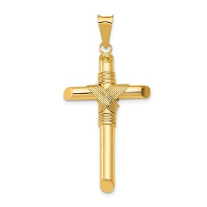 Black Bow Jewelry Men's 14k Yellow Gold Hollow Tube Rope Cross Pendant - 1 of 4