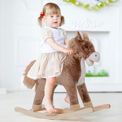 Resenkos Kids Rocking Horse, Ride on Horse for Toddlers with Soft Plush Body, Brown