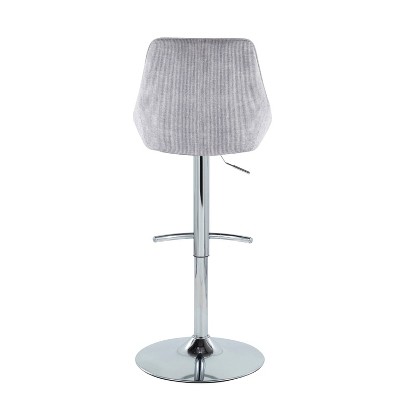 Set of 2 Adjustable Chrome and Gray Corduroy Bar Stools