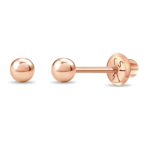 High Polished Star Shape Child Stud Earrings Screw Back 14K Yellow & Rose  Gold