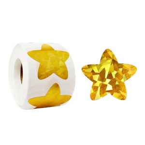 Wrapables 1.5 Inch Holographic Sticker Roll, for Sealing Envelopes, Gift Boxes, Journal, Party Decor and Supplies (500pcs), Gold Stars - 1 of 4