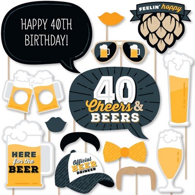 Big Dot of Happiness Cheers and Beers to 40 Years - 40th Birthday Party Photo Booth Props Kit - 20 Count