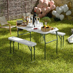 Resenkos Portable Folding Camping RV Picnic Table and Bench Set,White - 1 of 4