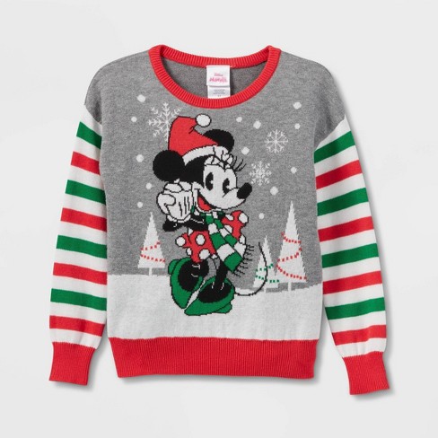 Toddler Girls' Minnie Mouse Striped Pullover Sweater - Gray 12M