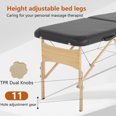 Black Adjustable Portable Massage Table with Hardwood Frame