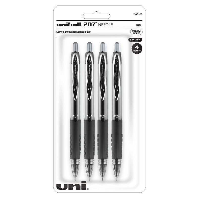 uni-ball uniball 207 Needle Retractable Gel Pens Medium Point 0.7mm Black Ink 4/Pack (1738430), 1 of 10