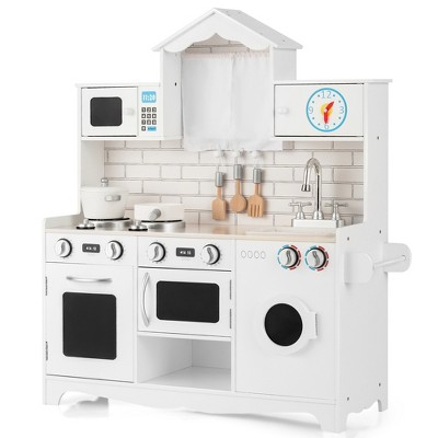 Costway Wooden Kids Pretend Kitchen Playset Cooking Play Toy W/ Utensils &  Sound : Target