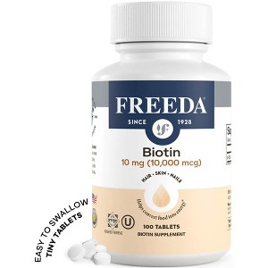 Freeda Biotin 10,000 mcg (10 mg) – High-Potency B7 for Hair, Skin & Nails – Kosher, Vegan Supplement - 1 of 4