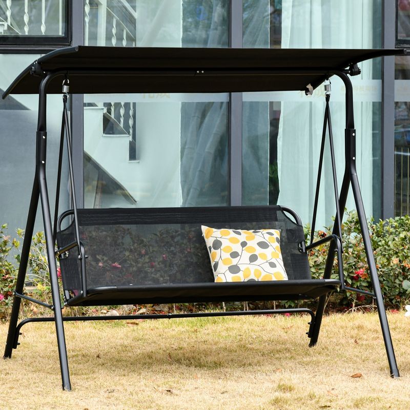 Outsunny Patio Swing Chair with Canopy, Seats 2 Adults Loveseat Bench with Canopy, Armrests, A-Frame Steel, Breathable Mesh, 3 of 7