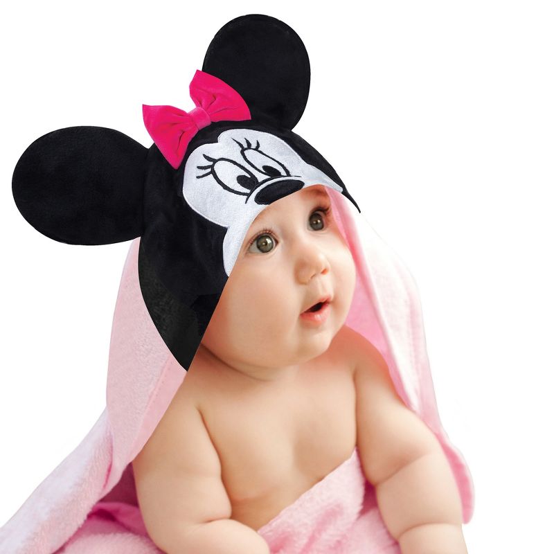 Lambs & Ivy Disney Baby Minnie Mouse Pink Cotton Hooded Baby Bath Towel, 1 of 6