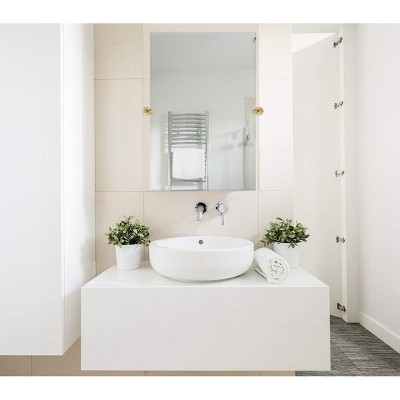Elegant Beveled 24x36 Frameless Pivot Mirror with Brushed Gold Anchors