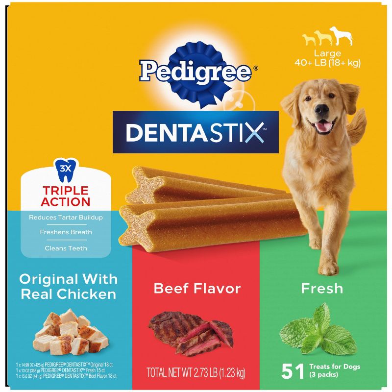 Pedigree Dentastix Chicken, Beef, and Fresh Peppermint Flavor Large Breed Adult Dental Dog Treats - 2.73lbs, 1 of 12