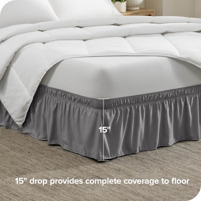 Full Light Gray Ruffled Polyester Wrap Around Bed Skirt