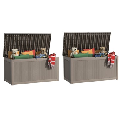 Naysaye Deck Boxes, 2-Piece 260 Gal Outdoor Storage Deck Box, Small Patio Storage Bin for Garden Tools, Brown, 67.72"*32.24"*33.66"