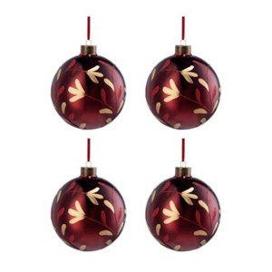 SEVOBAL D4.7" Party Decorations and Accessories Decorative  Set of 4 Glass Ball Ornaments Set for Holiday Tree Decor, Red, 4.7"*4.7"*4.7" - 1 of 4