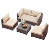 UPHA 5-Piece Rattan Patio Sofa Conversation Set with Cushions - 2 of 4