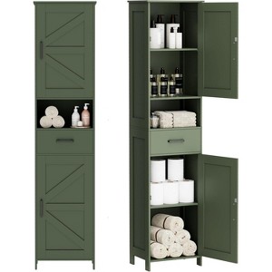 Dcolora 67" H Tall Bathroom Storage Cabinet with 2 Barn Doors and 1 Drawer, Narrow Storage Unit, Adjustable Shelves, Floor Cabinet for Bathroom - 1 of 4