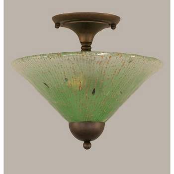 Toltec Lighting Any 2 - Light Flush Mount in  Bronze with 12" Kiwi Green Crystal Shade