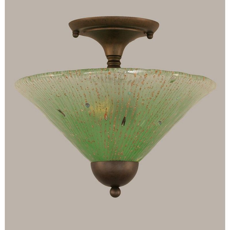 Toltec Lighting Any 2 - Light Flush Mount in  Bronze with 12" Kiwi Green Crystal Shade, 1 of 2