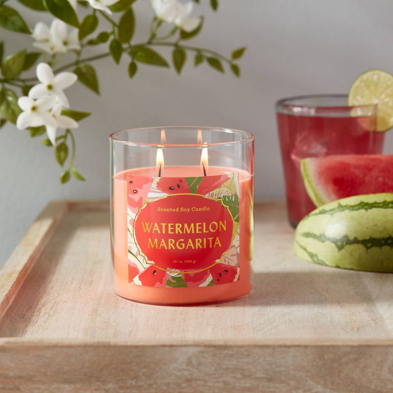 15.1oz 2-Wick Lidded Glass Jar Watermelon Margarita Candle Melon Pink - Opalhouse&#8482;, 3 of 7