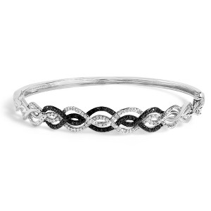 Haus of Brilliance Silver 3/8 Cttw White and Black Diamond Swirl Bangle Bracelet - 1 of 4