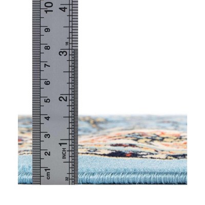 Light Blue and Ivory Synthetic Reversible Washable Area Rug 4' x 6'