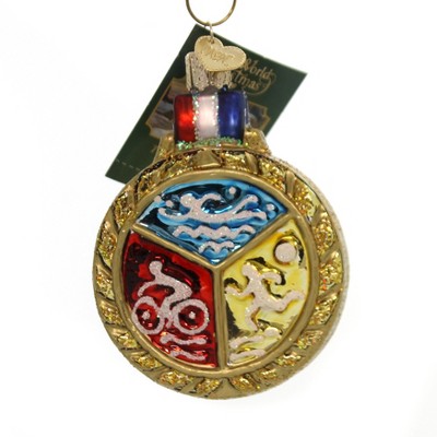 Old World Christmas 3.5" Triathlon Medallion Ornament Swim Bike Run  -  Tree Ornaments