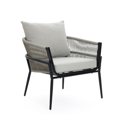 LuxenHome Outdoor Aluminum with PE Rope Armchair with Cushions Black