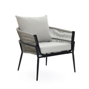 LuxenHome Outdoor Aluminum with PE Rope Armchair with Cushions Black - 1 of 4
