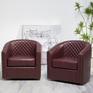 KINWELL 29" Wide Tufted PU Leather Swivel Barrel Chair (Set of 2) - 1 of 4