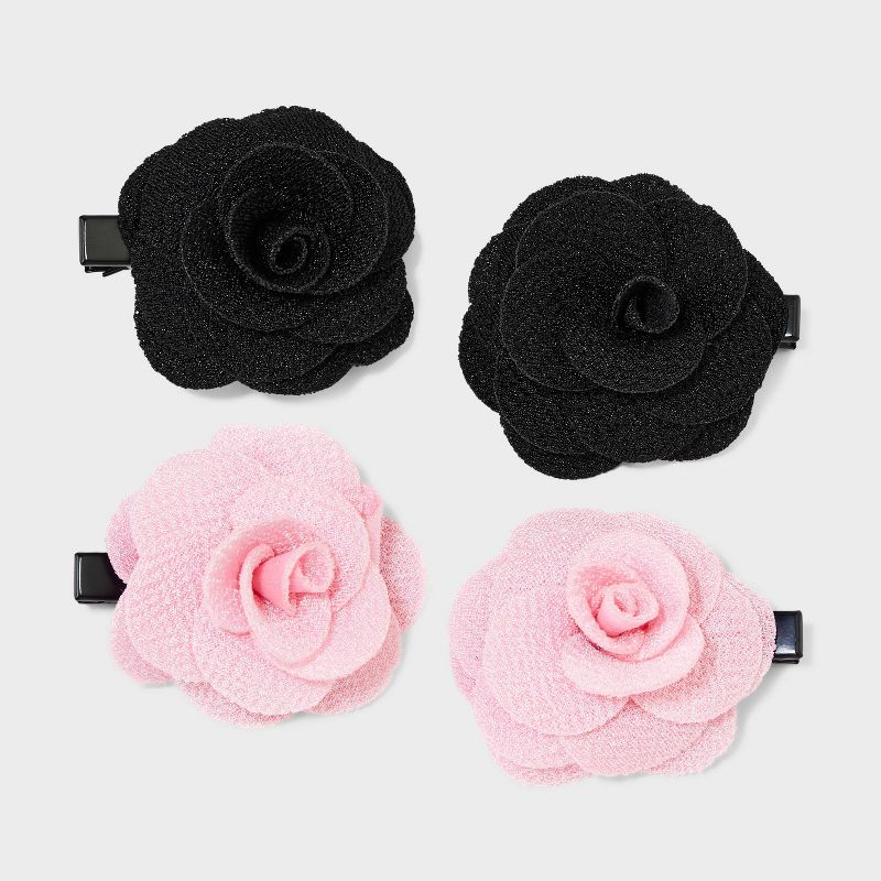 Rose Hair Clips Set 4pc - Wild Fable&#8482; Black/Pink, 1 of 5