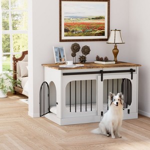 EROMMY Dog Crate Furniture For Small & Medium Dogs, Heavy Duty Dog Crate For Dogs Indoor, Wooden Dog Kennel With Soft Cushion,white - 1 of 4