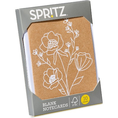 10ct Blank All Occasion Cards Floral on Kraft - Spritz&#8482;