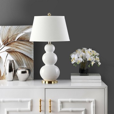 Elegant White Ceramic Gourd Table Lamp Set with Off-White Shade, 28"